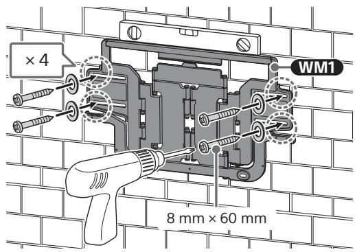 SONY K-55XR80M2 - Instale a peça WM1 na parede com os parafusos adequados (não fornecidos) e as anilhas (não fornecidas). - 1