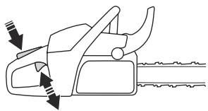 HUSQVARNA 555 - Kontrola pojistky páčky plynu a páčky plynu - 1